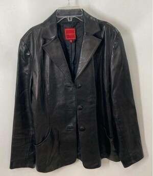 Cole Haan City Black Lambskin Leather Blazer Jacket Size 12